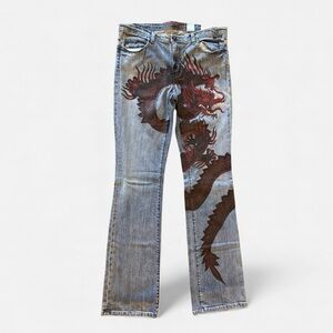 Y2K Dragon Graphic Jeans Deadstock Made in USA Size 31